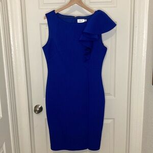 Eliza J Asymmetric Ruffle Sheath Dress